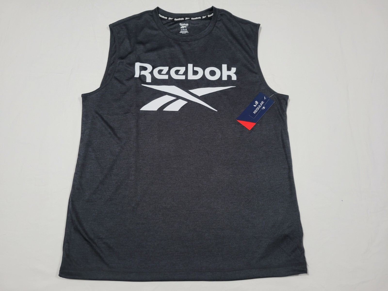 Reebok Mens Tank Athletic Muscle Gladiador logo top Black Heather Size Large