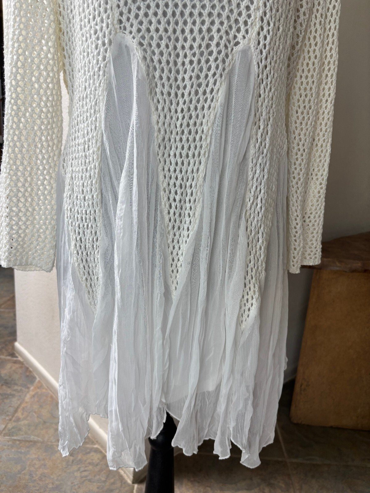 Cristina V White Crochet Open Knit Tunic – Fairycore Layering Dress Medium