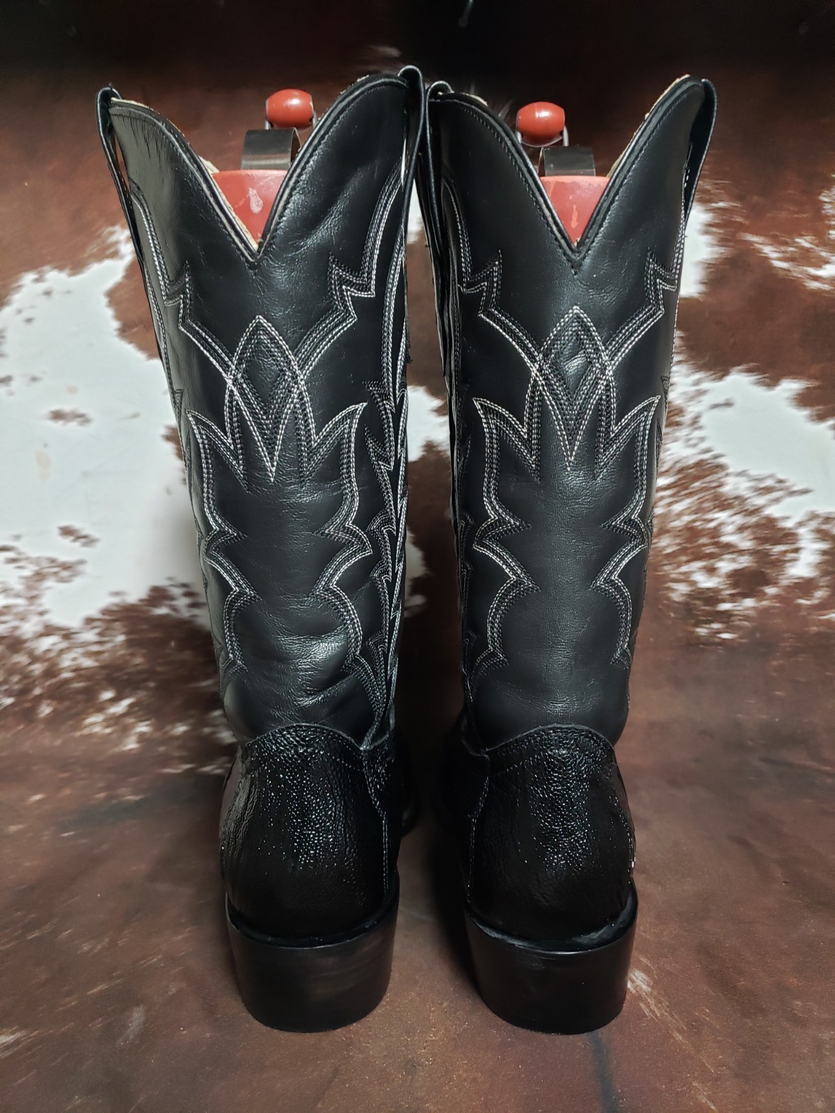 J Chisholm Vintage Genuine Ostrich Leg Black Western Cowboy Boots Mens 12 EE