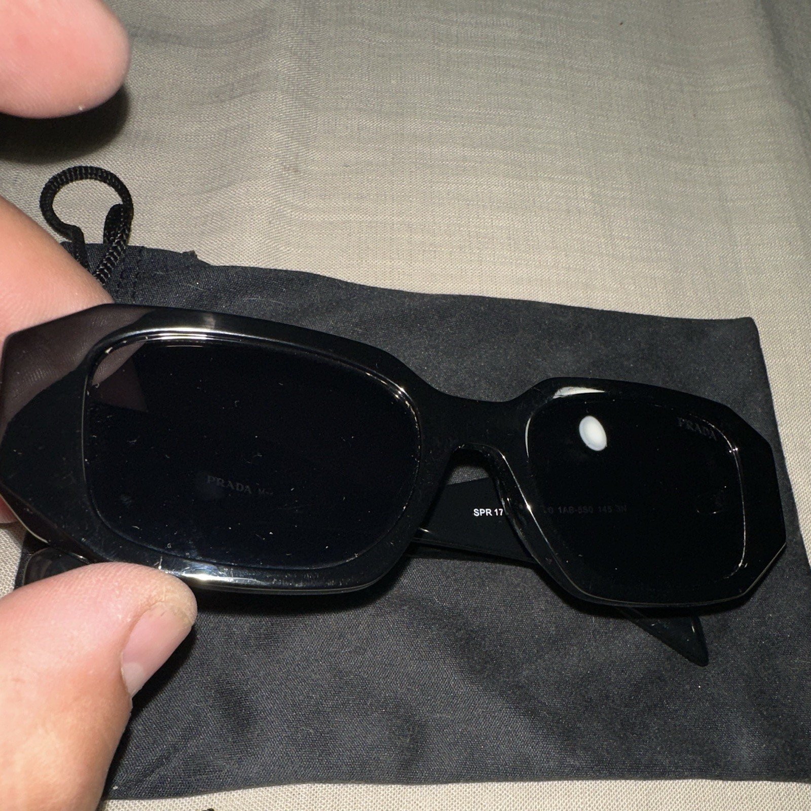 Prada SPR 17W-F Rectangle Full Rim Sunglasses Black/Black Tinted 145mm