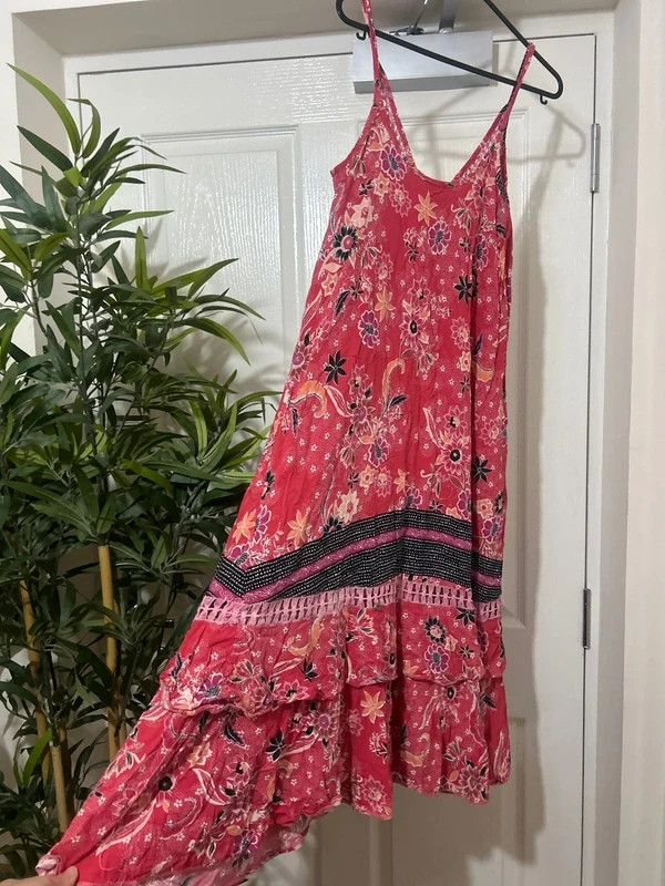 Jaase Red Bandana 100% rylon maxi sleeveless summer dress print size 6 8 10