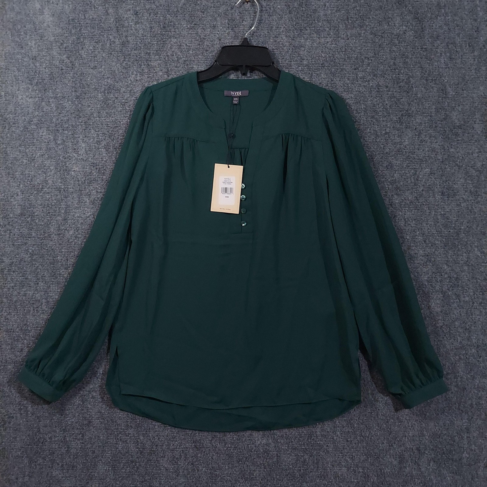 NYDJ Trinity Blouse Womens XXS Green Pine Forest Long Sleeve Split Neck Henley