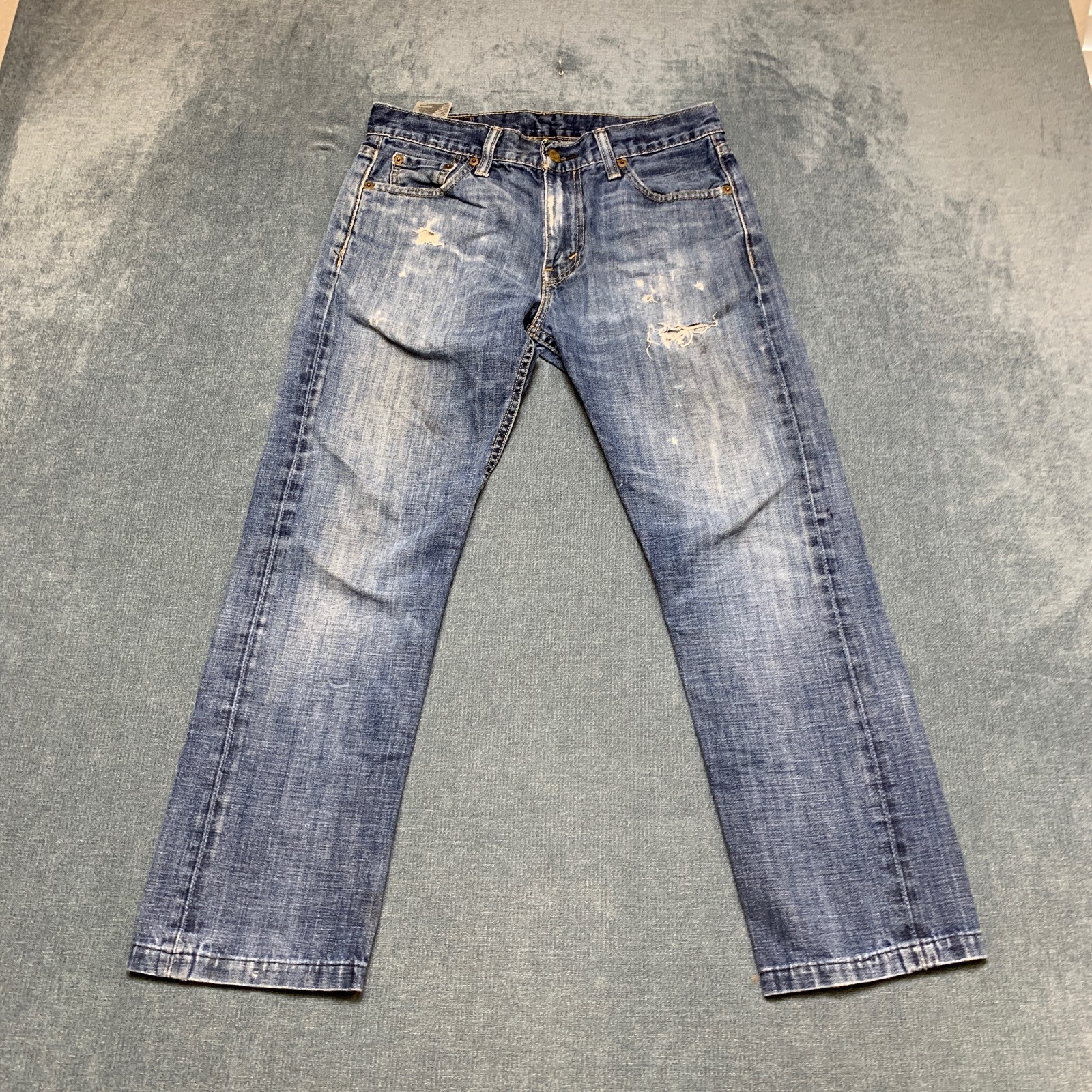 Levi’s 513 Jeans Mens 29 30 Blue Denim Slim Fit Straight Leg Red Tab Distressed