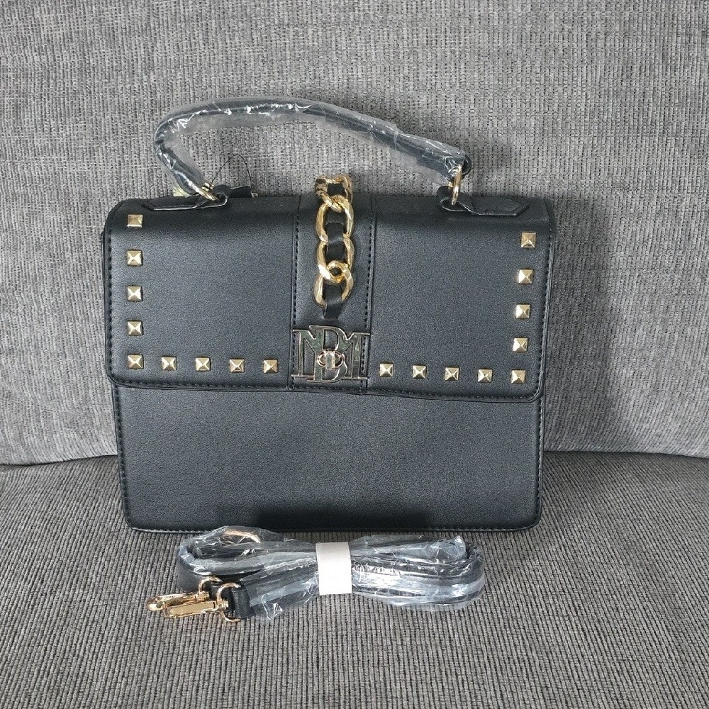 Badgley Mischka Black Crossbody Bag with Gold Accents, NWT.