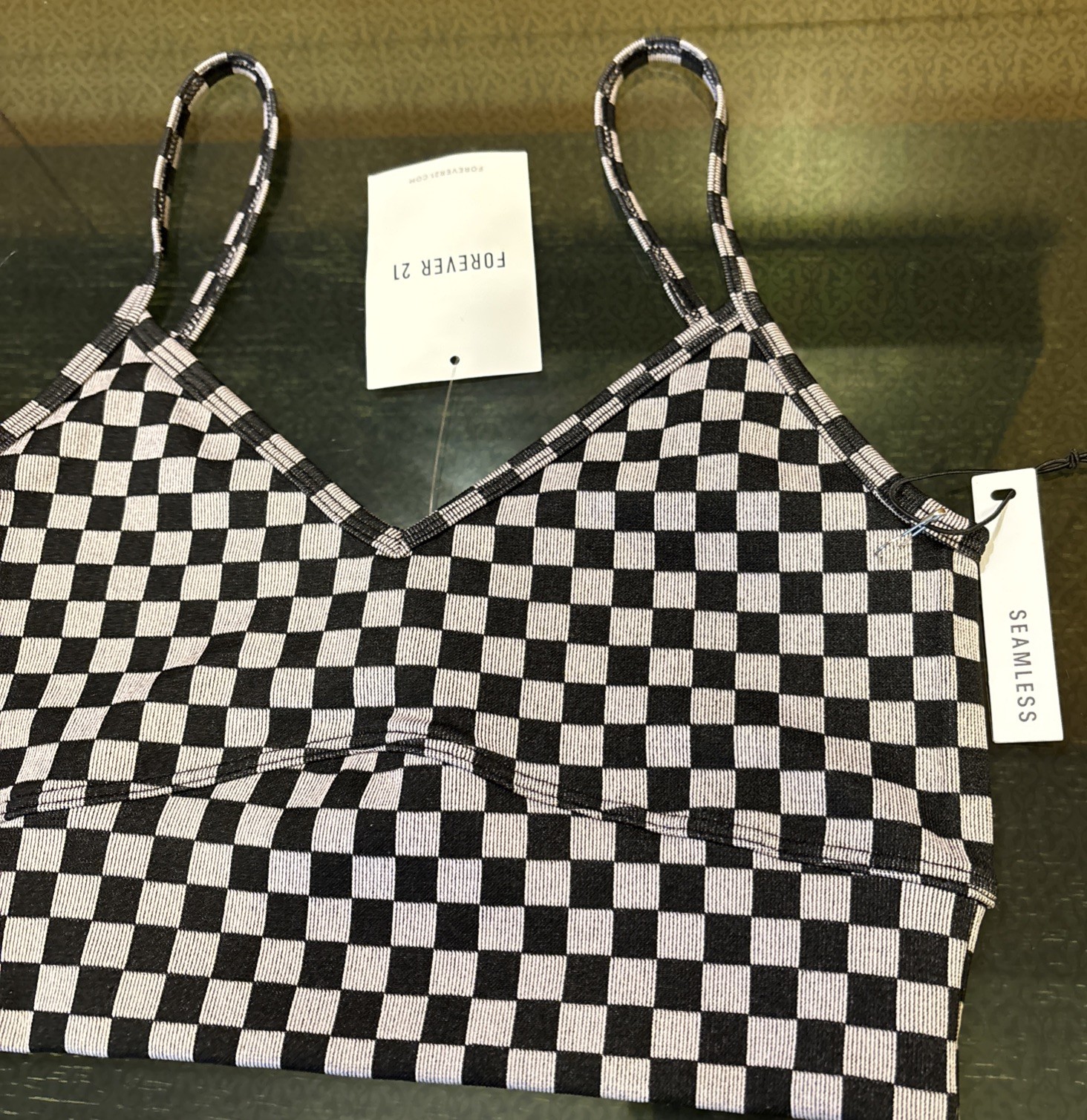 FOREVER 21 Crop Top Seamless Bralette Black Check Medium NWT