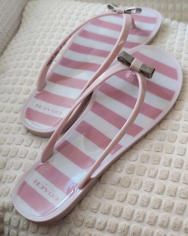 Coach Landon Jelly Flip Flop Pink Stripe 8M With Box