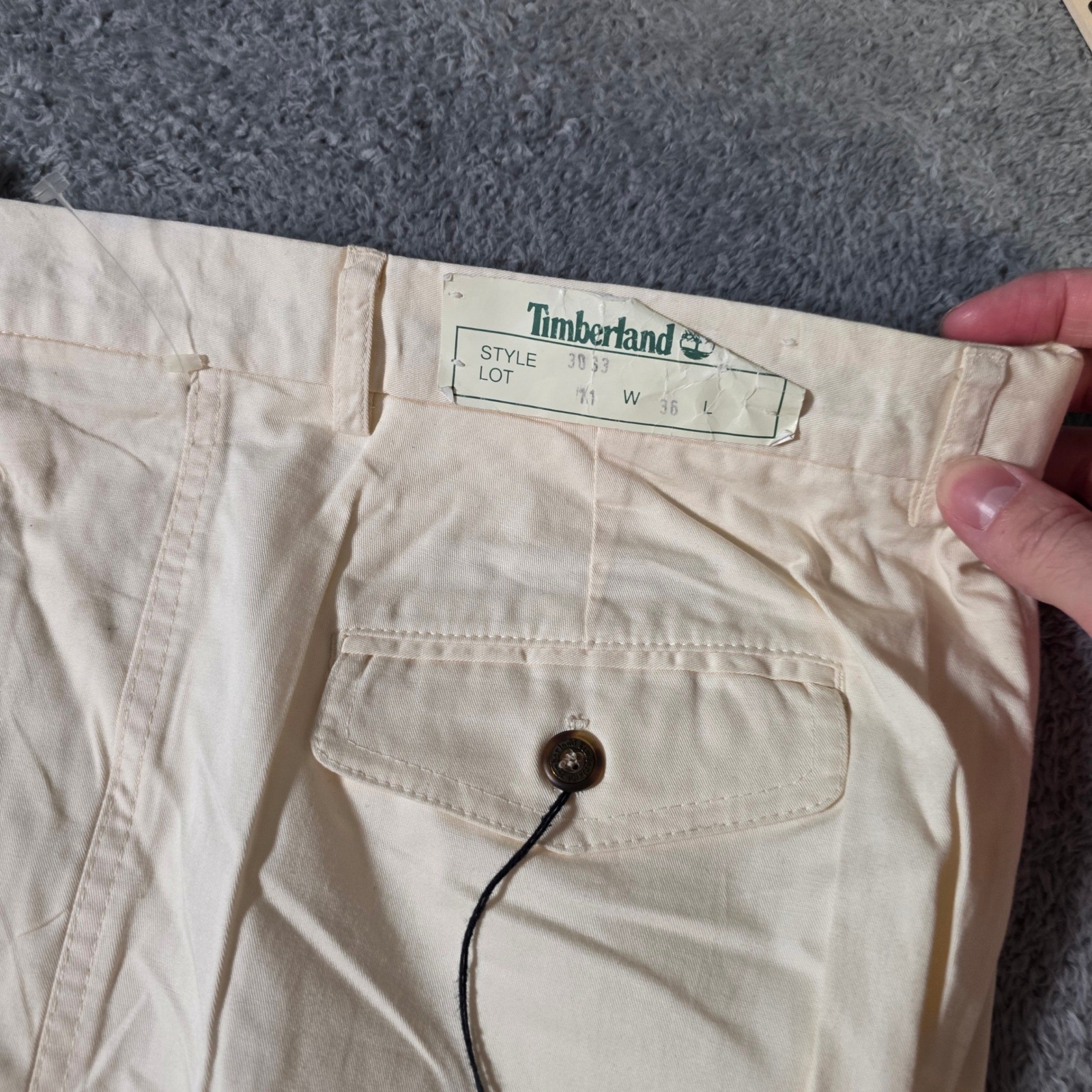 Timberland Mens 36 Weathergear Trousers Cream Straight Leg Cotton VTG Hungary