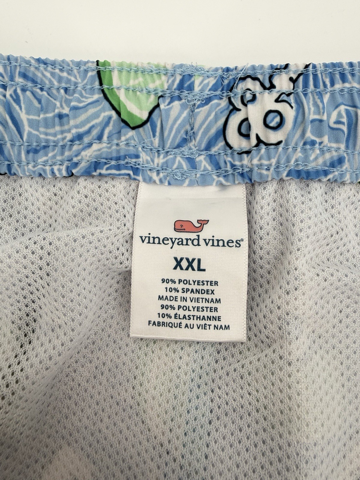 Vineyard Vines Swim Trunks Mens XXL Key Lime Print Mesh Lined Stretch 7” Inseam
