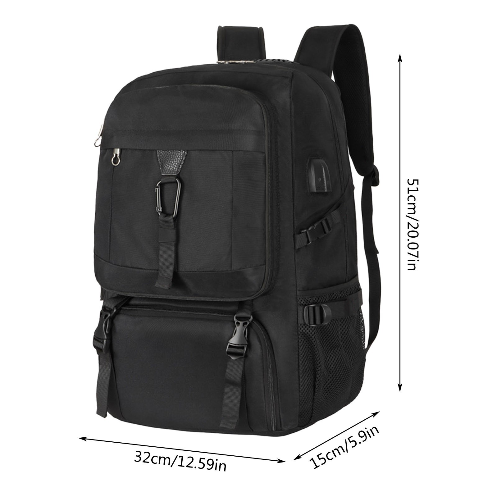 50L Travel Backpack Large Capacity Duffel Bag Separate Shoe Rainproof Durable
