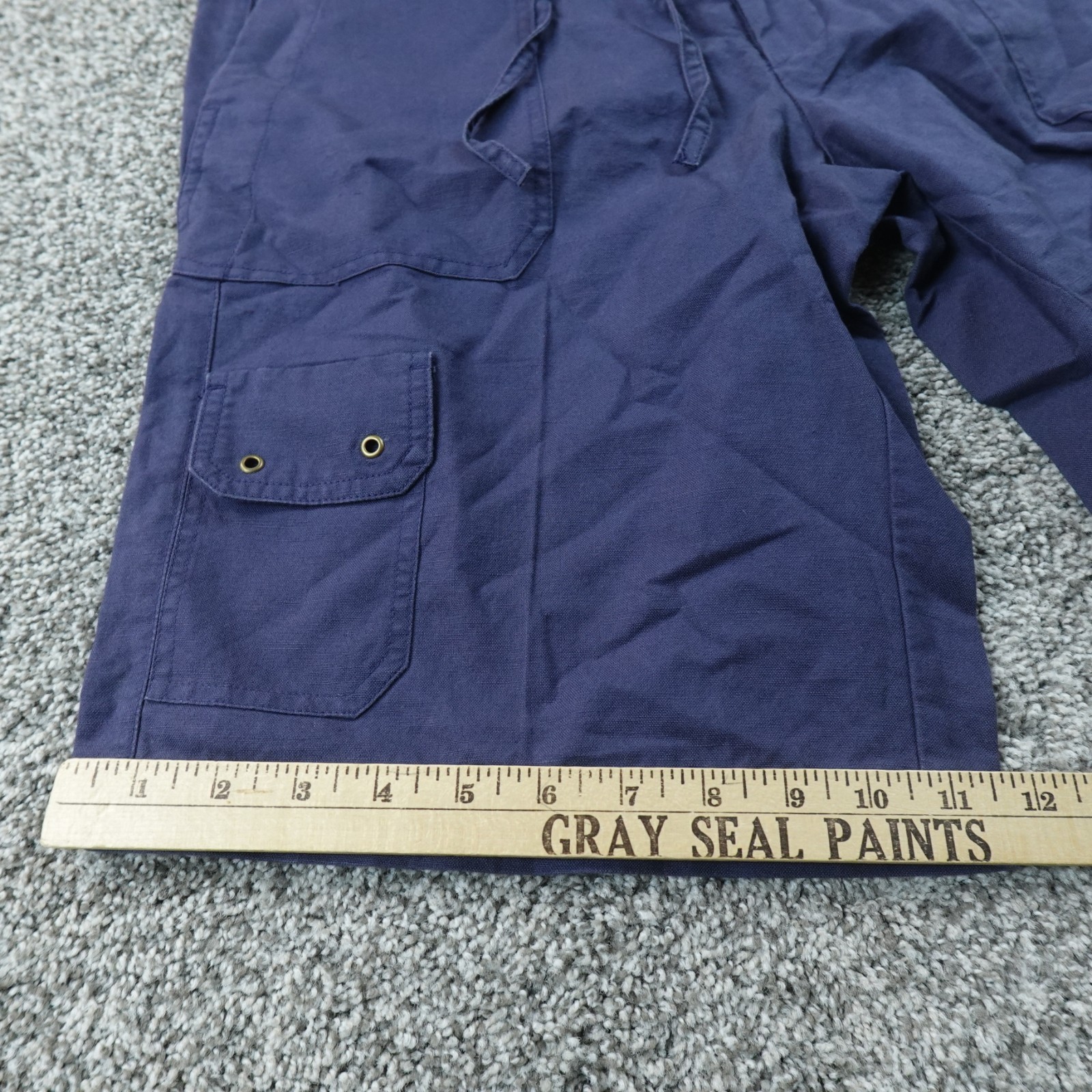 NEW Structure Shorts Mens 30 Blue Linen Chambray Cargo Utility Drawstring Beach