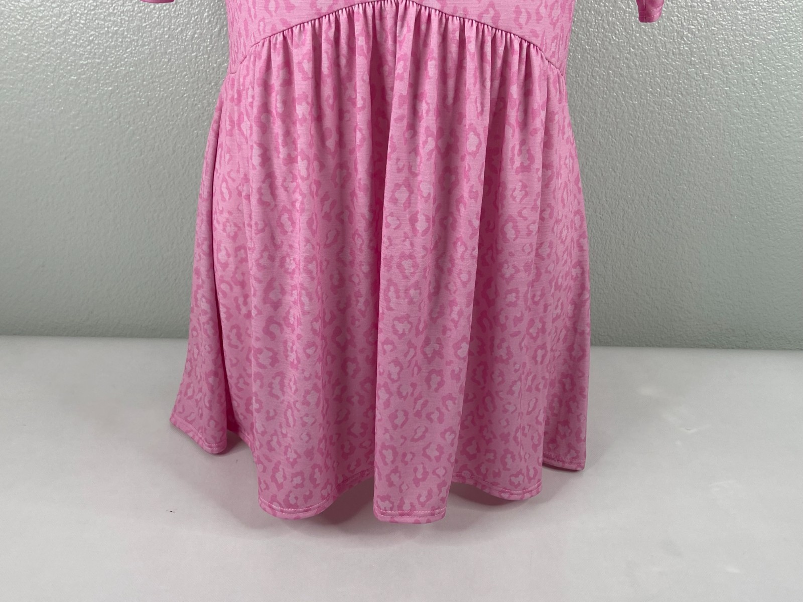 Women Medium Pink Leopard Print Babydoll Top Ruffle Casual
