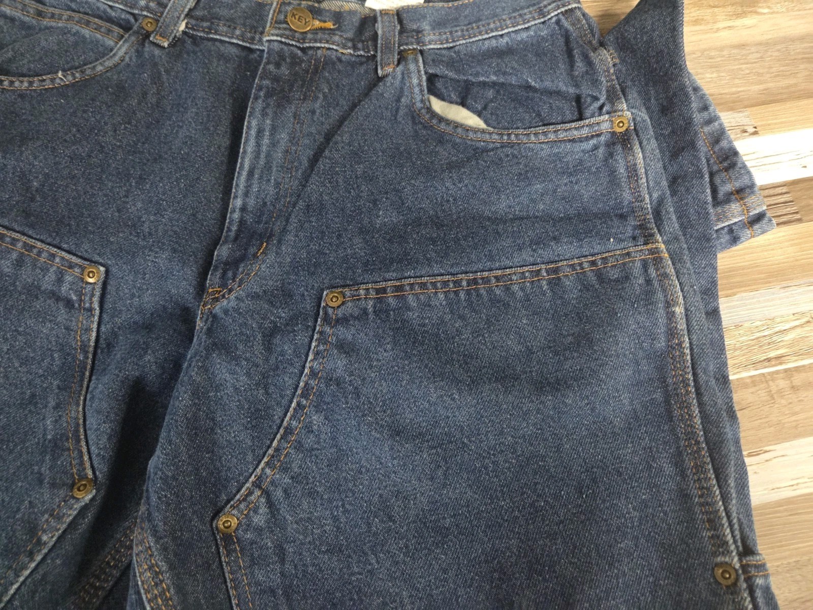 MENS KEY DENIM CARPENTER JEANS DOUBLE FRONT DUNGAREE RELAXED FIT NWT SIZE 34X32