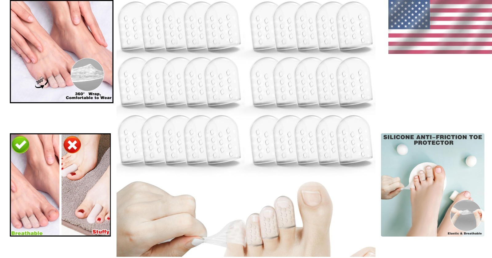 30Pcs Soft Silicone Breathable Toe Protectors for Ingrown Toenails & Friction