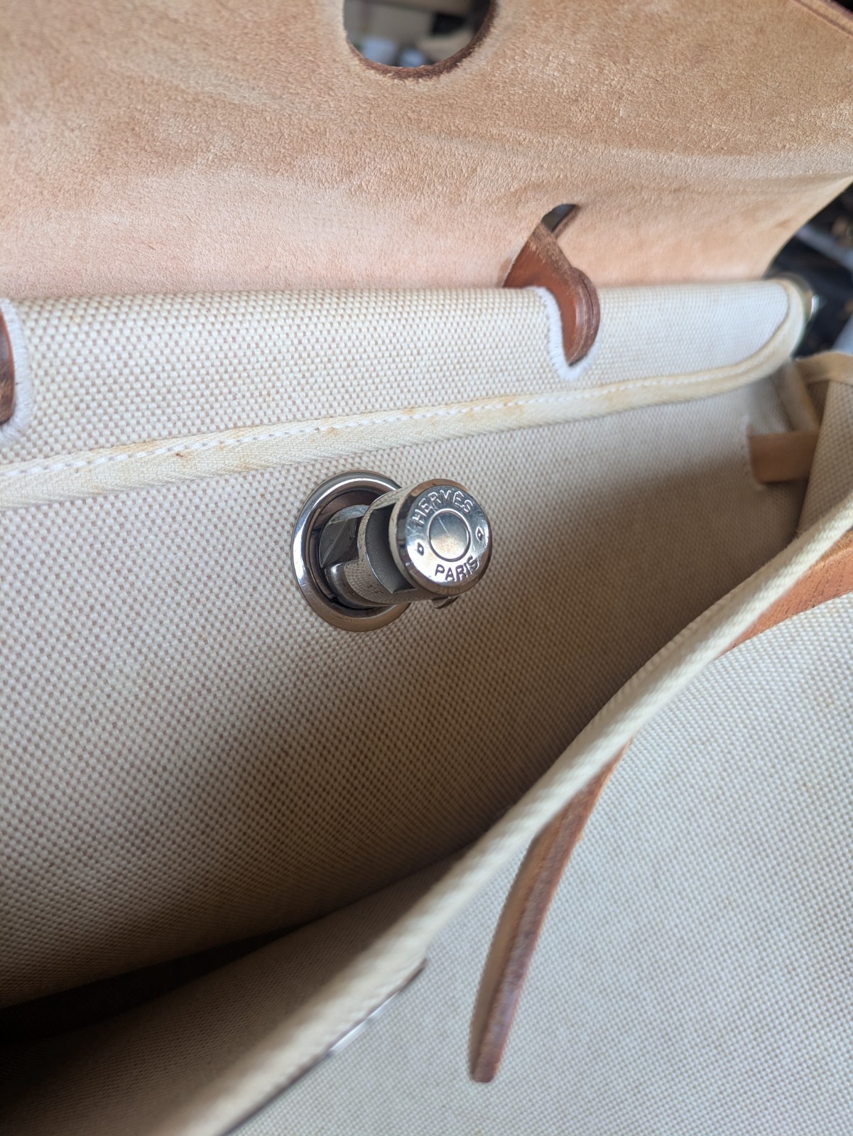 Authentic Hermes Her Bag Canvas Hand Bag Shoulder Bag F#53185