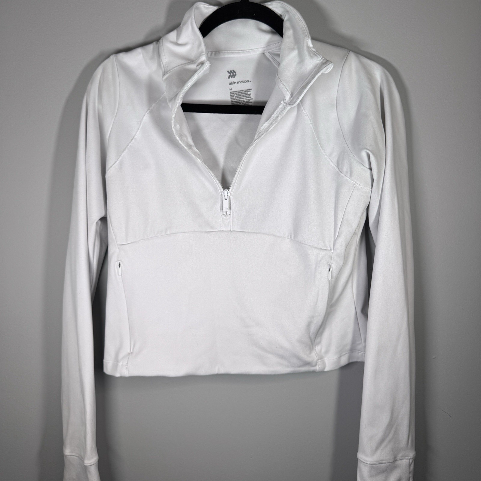 All in Motion Women’s White 1/4 Zip Mock Neck Raglan Top w/ Pockets M