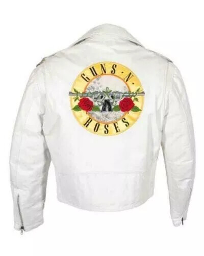 New GUNS N ROSES WHITE LEATHER JACKET – AXL ROSE – PARADISE CITY