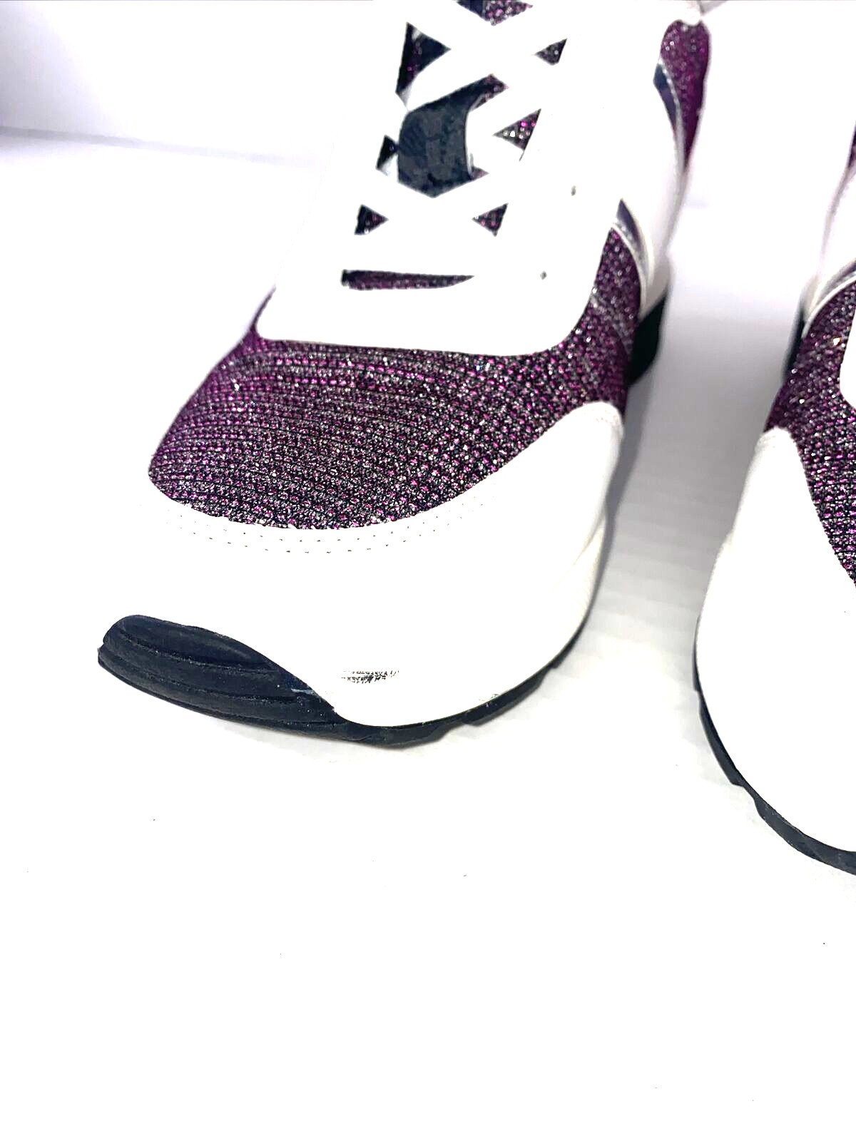 Michael Kors Mabel Trainers Sneakers Merlot Size 9 White Pink Glitter B3F