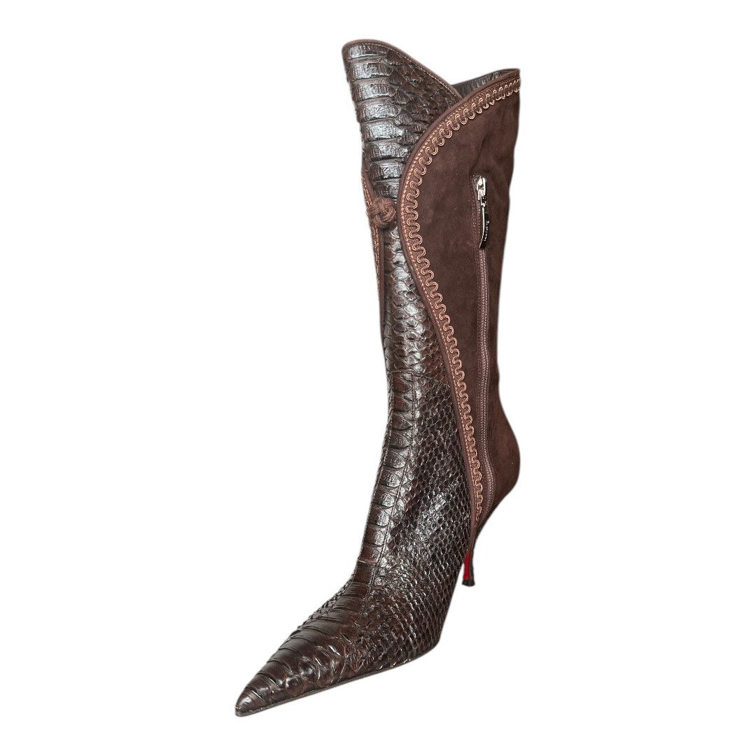 $1,200.00 Cesare Paciotti Italian Python Suede Boots Heels EU 40 Womens Shoes