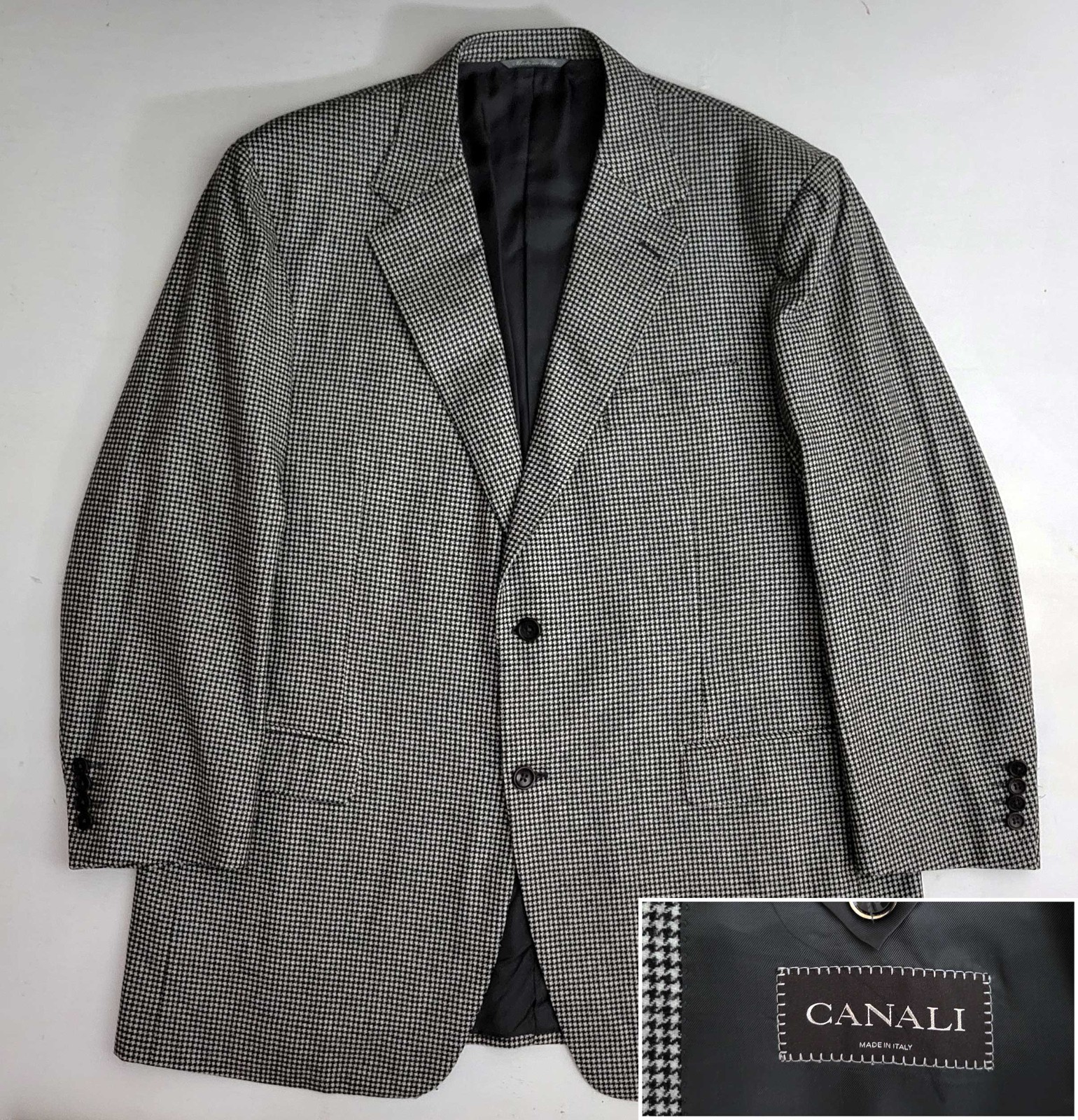 Canali Italy Houndstooth Check 100% Wool 2 Button Sport Coat Blazer 48 L EU 58