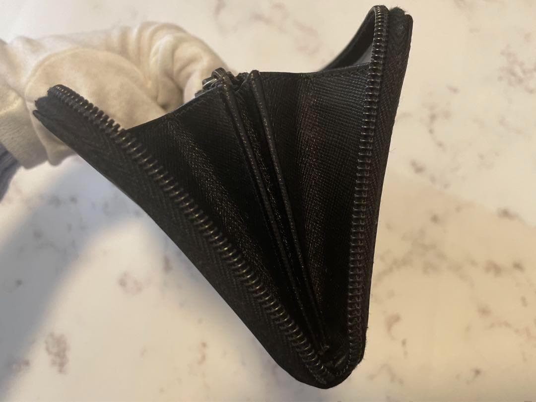 PRADA Long Wallet Round Zipper Triangle Plate Nylon