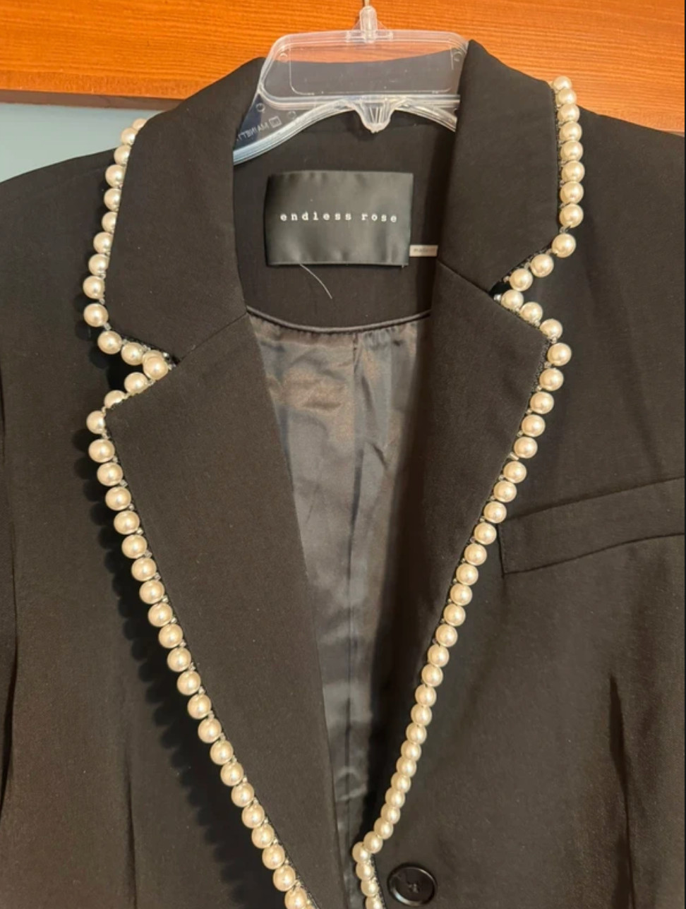 womens black blazer with pearl lining