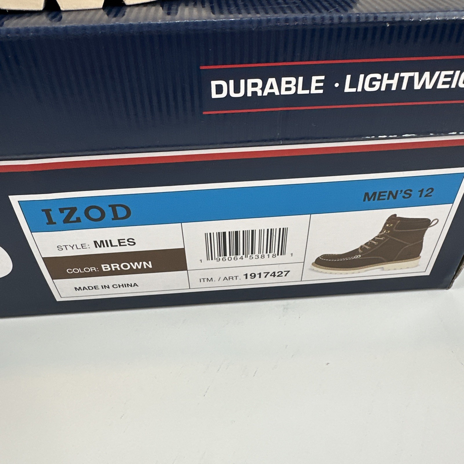Izod Men’s Boots Miles Brown Size 12 Lace Up Memory Foam Comfort New NIB