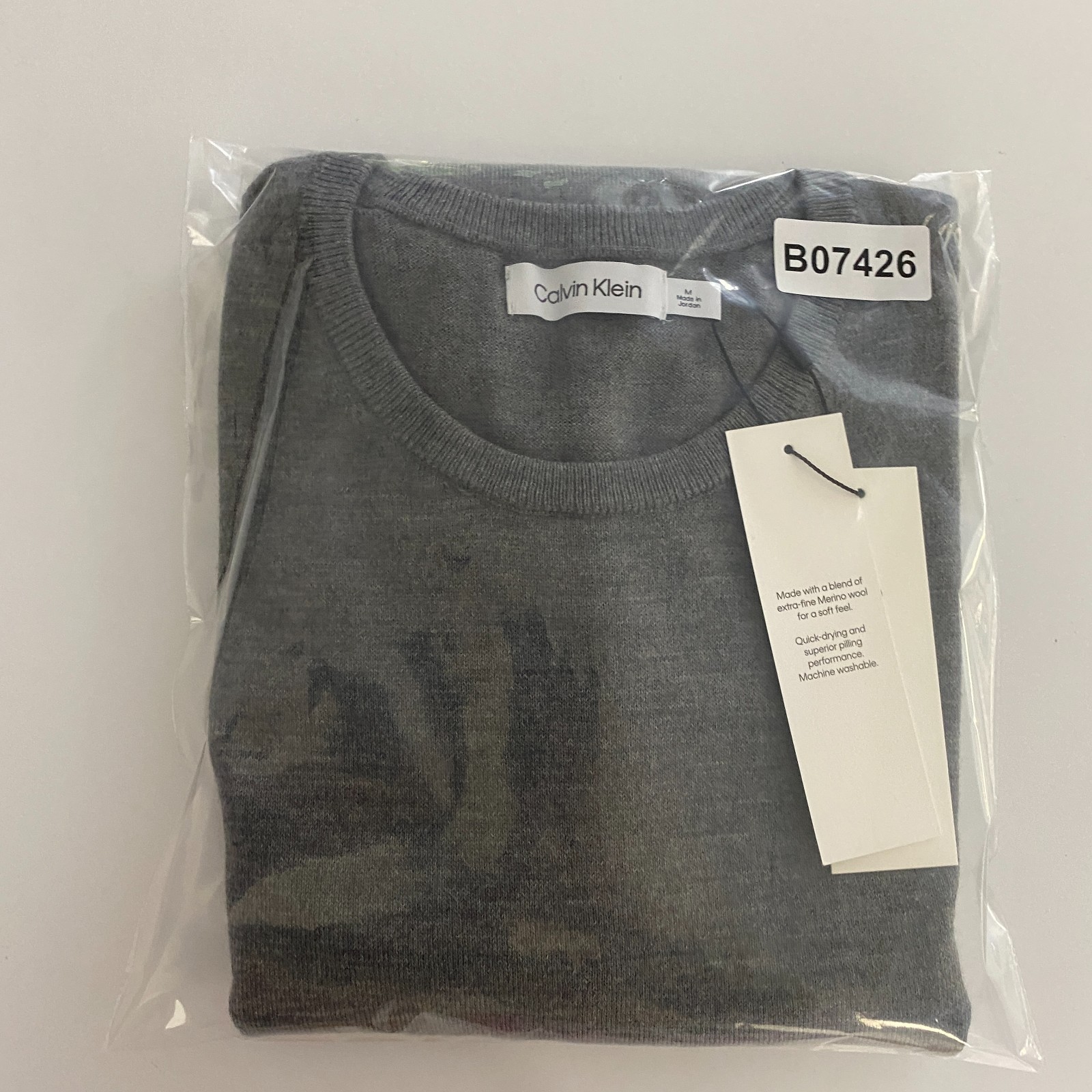 Calvin Klein Merino Wool Blend Crew Neck Sweater Mens Medium Gray Pullover