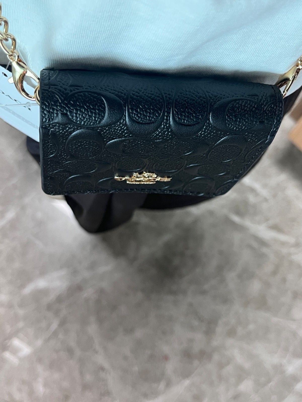 NEW Black COACH C7361 Mini Wallet on a Chain with In Signature Print Relief