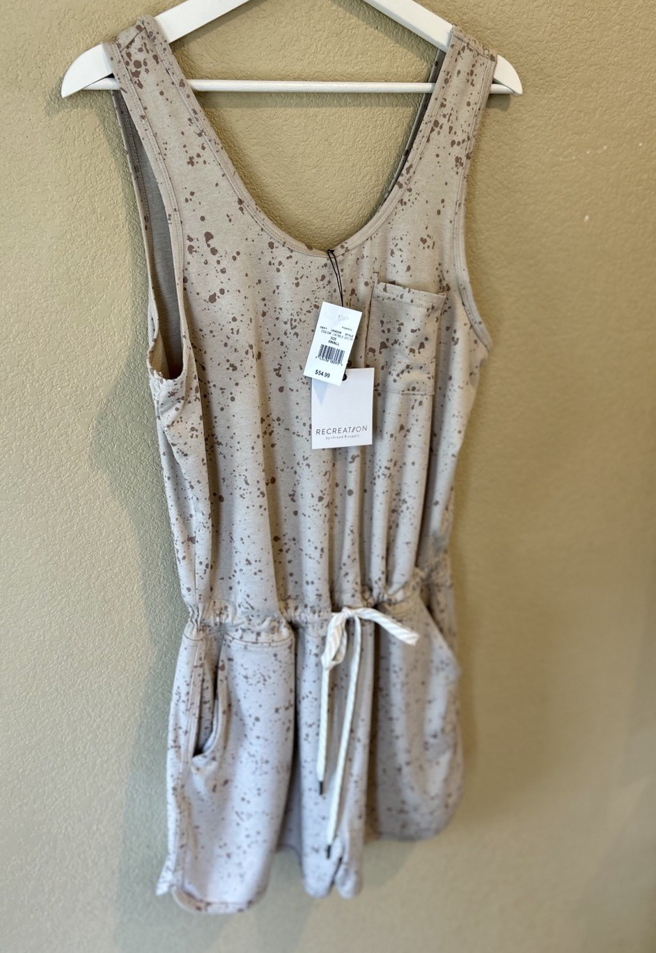 Recreation by Thread & Supply Romper Oat Milk Splatter Cinch Waist Pockets Sz. S