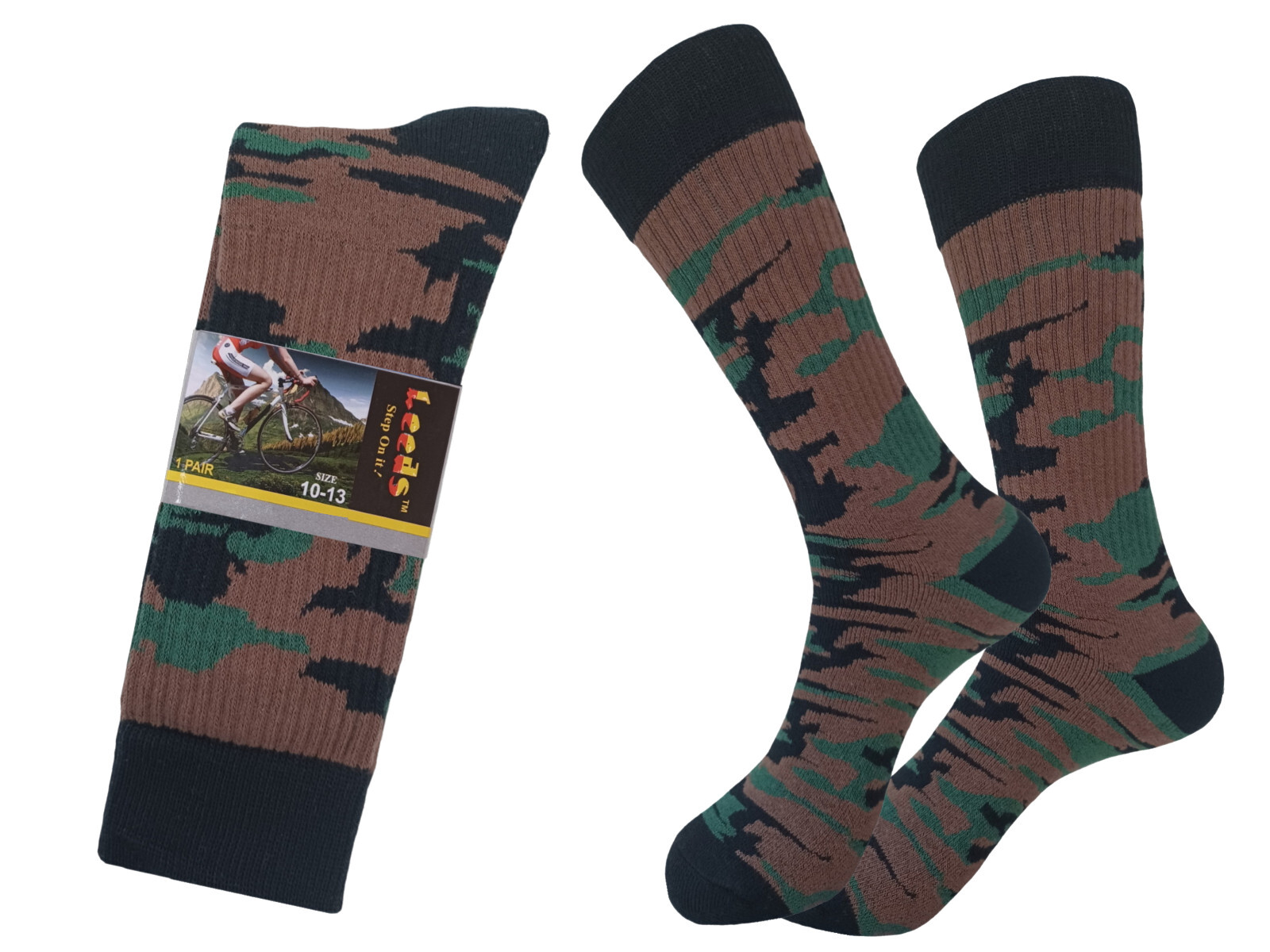 6 PAIR COTTON CAMO HIKING CREW SOCKS SIZE 10-13 TRUE TO SIZE FULL CUSHION