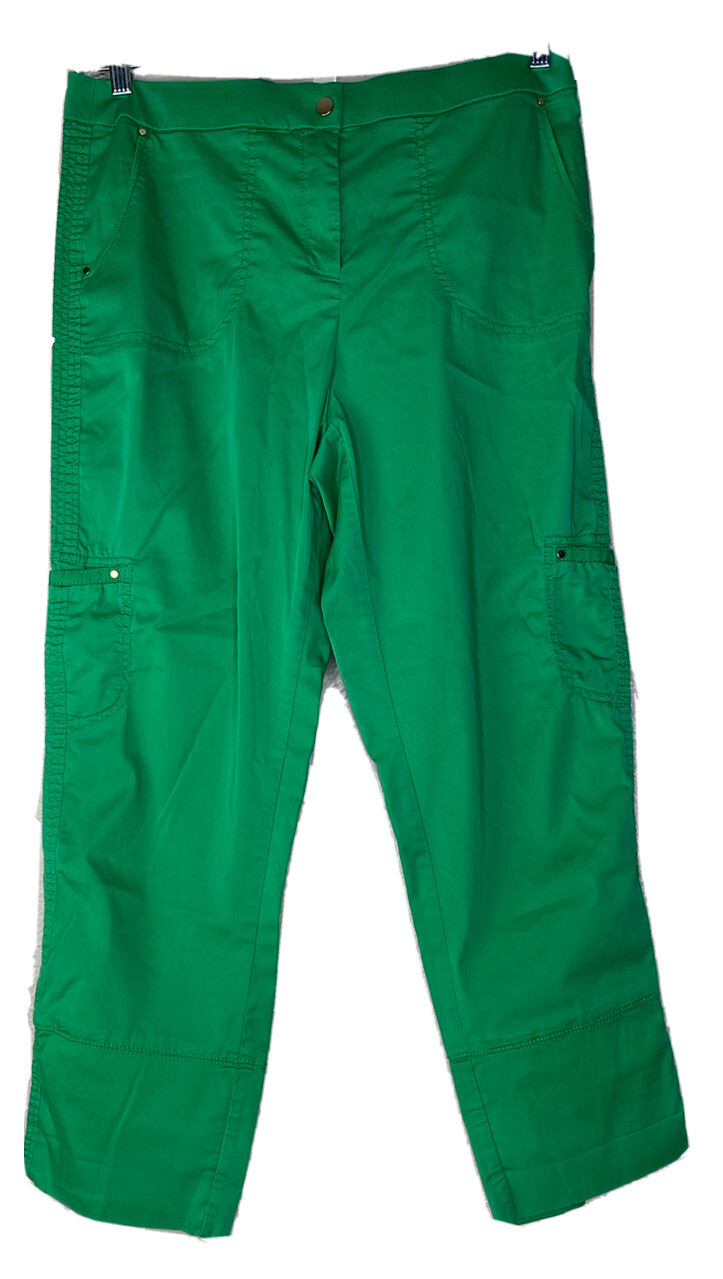 Chicos Size 2 (Actual 34×26) Bright Green Crop Travelers Pants Cotton/Nylon/Span