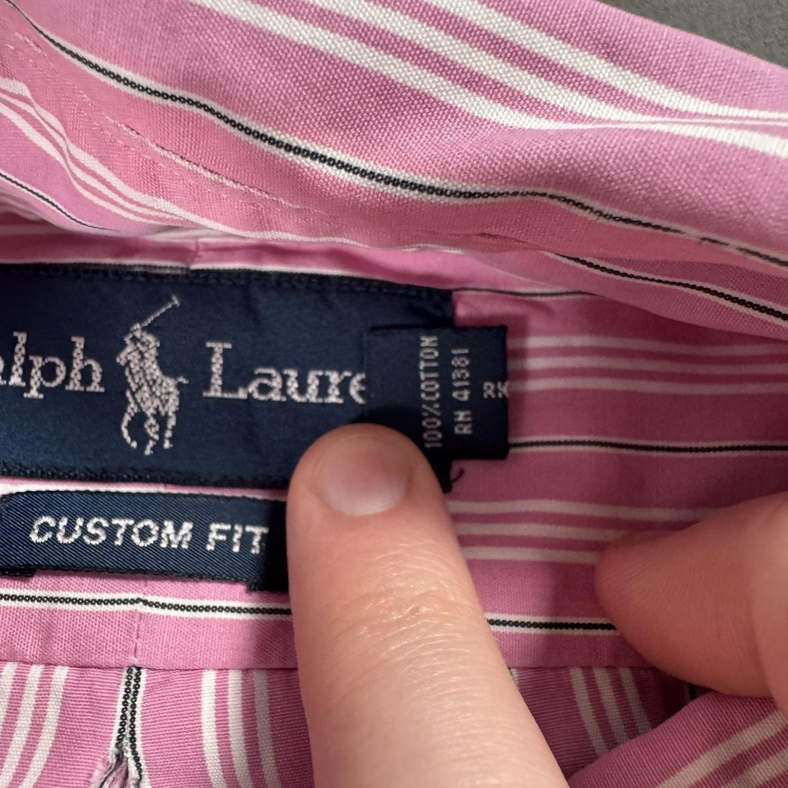 Ralph Lauren Shirt Mens Large Pink Stripe Custom Fit Button Down Long Sleeve