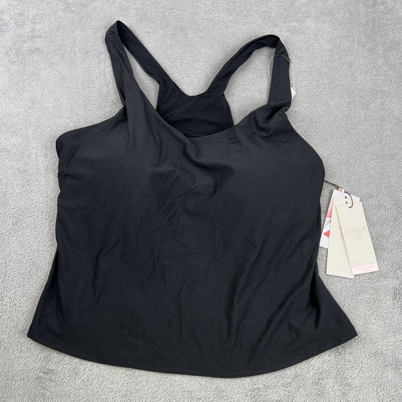 NEW Calia Women’s Athletic Tankini Cami Black XL D Cup Support Beach UPF 50+