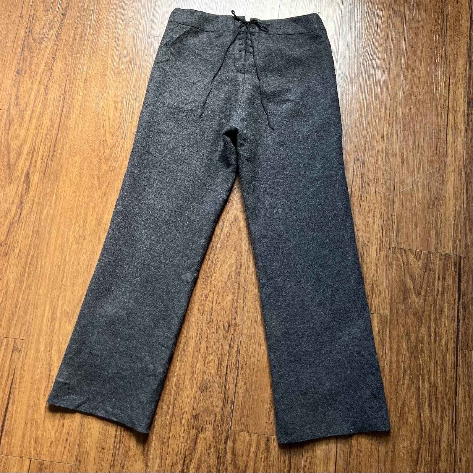 Vintage Marc Jacobs Pants 4 Gray Snap Button Sailor Lace Up 100% Wool Y2K Office