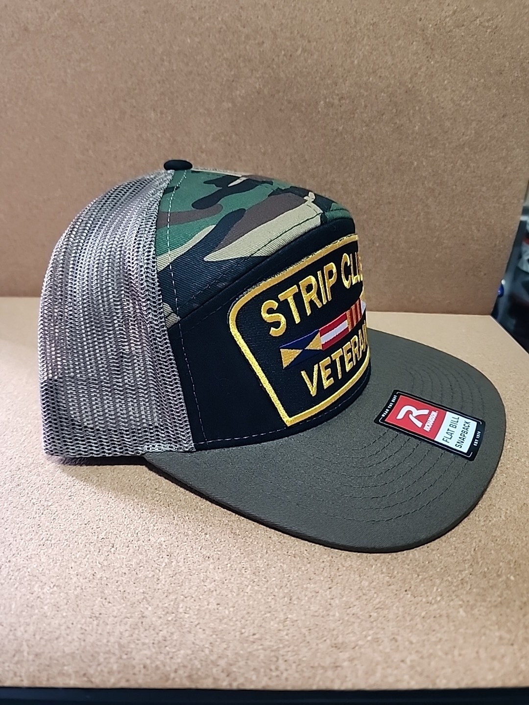 Richardson 168 Black/green Camo/loden (Custom Logo 5in Wide X 2.8in High)