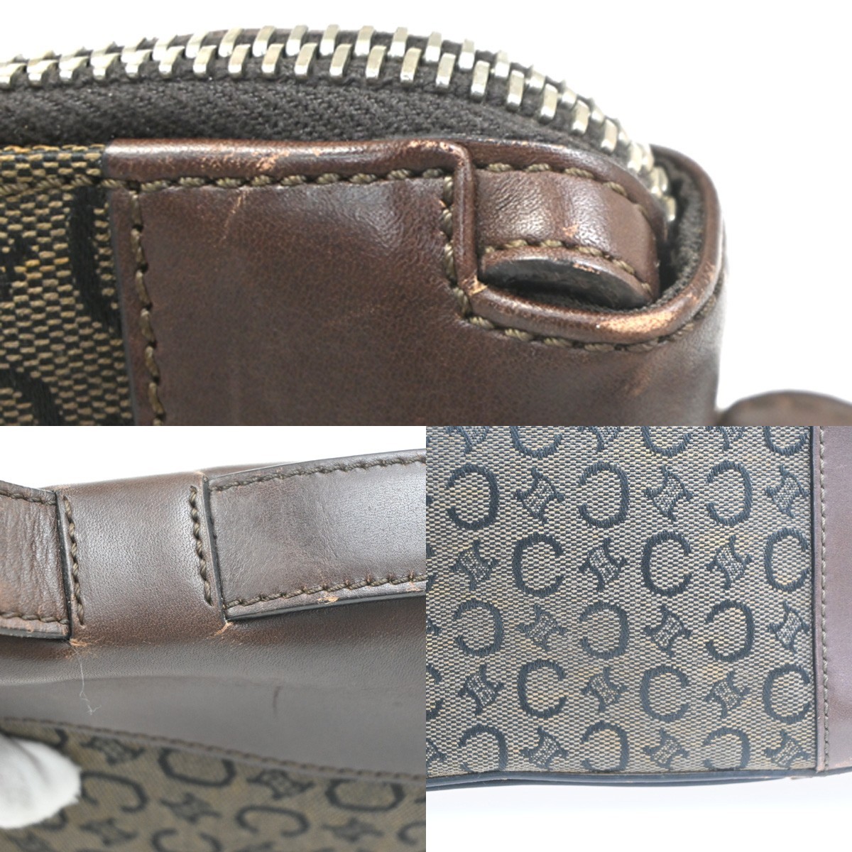 CELINE C Macadam Shoulder Crossbody Bag Canvas Leather Brown SHW Italy 67MA138