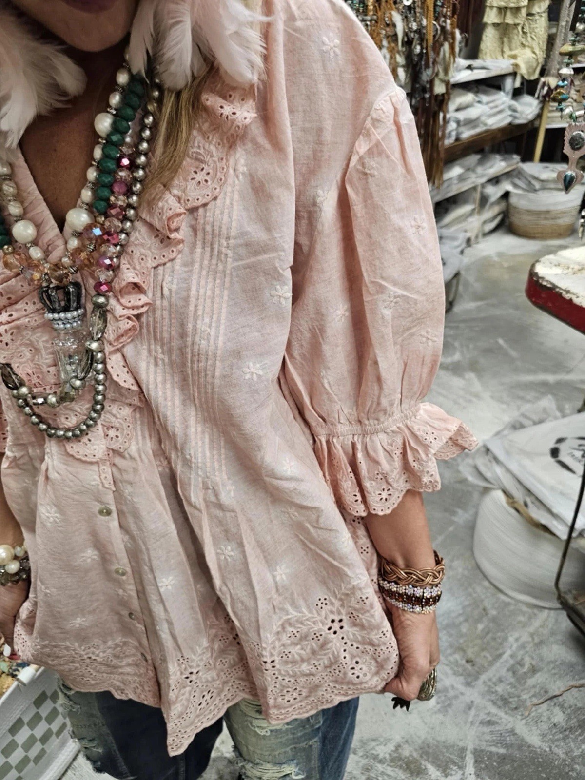 NWT – A Rare Bird – Pink Eyelet Linen Top – One Size