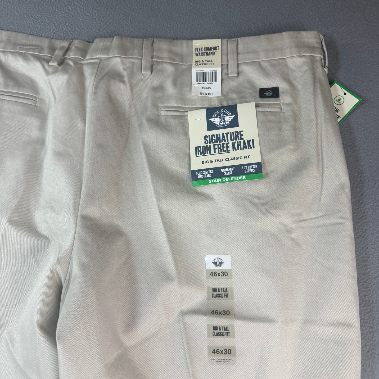 Dockers Signature Iron Free Khaki Mens 46×30 Big & Tall Classic Fit Tan Pants