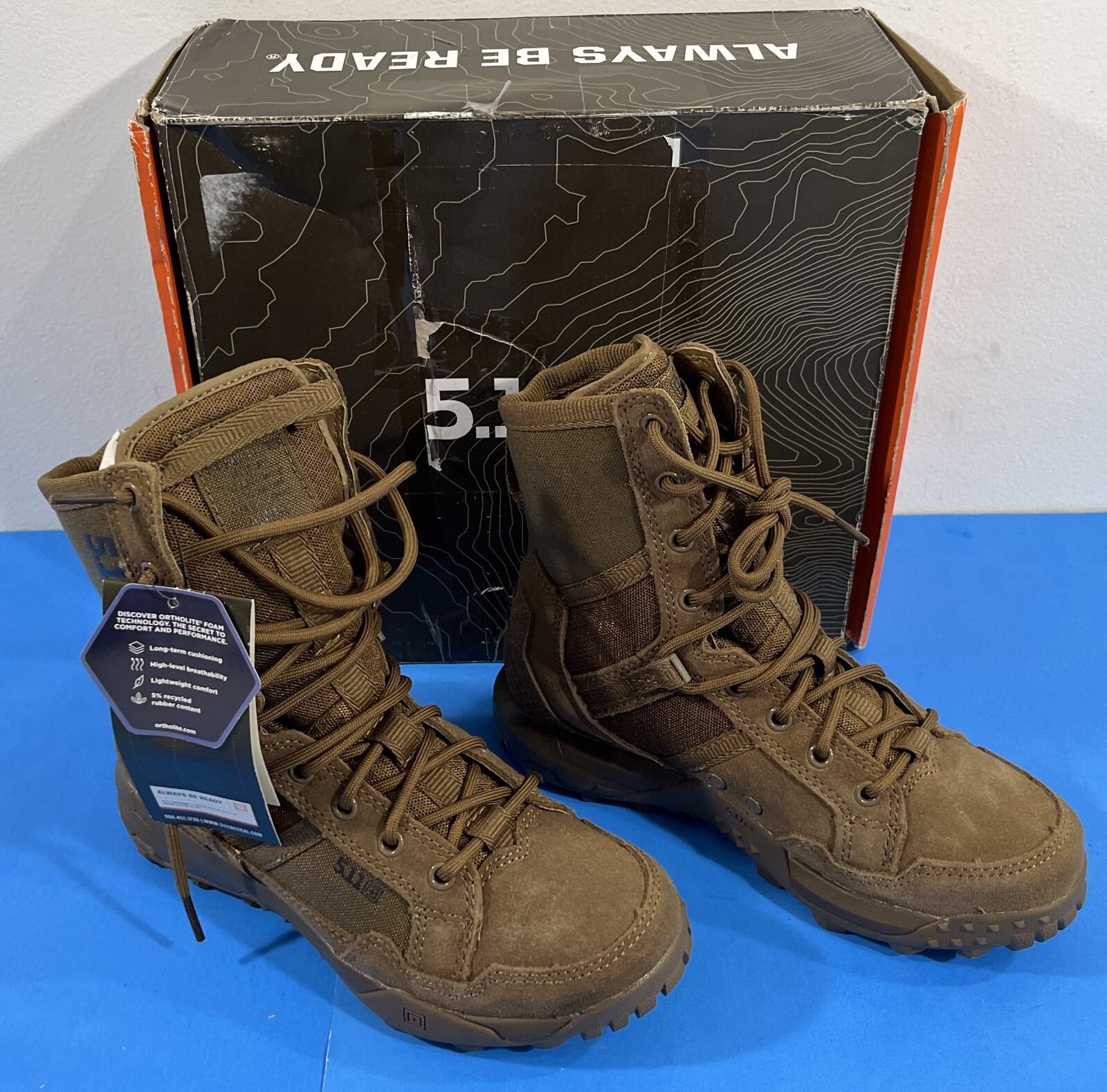 5 REG NIB MENS 5.11 TACTICAL A/T NON-ZIP ALL TERRAIN BOOTS 12422 DARK COYOTE