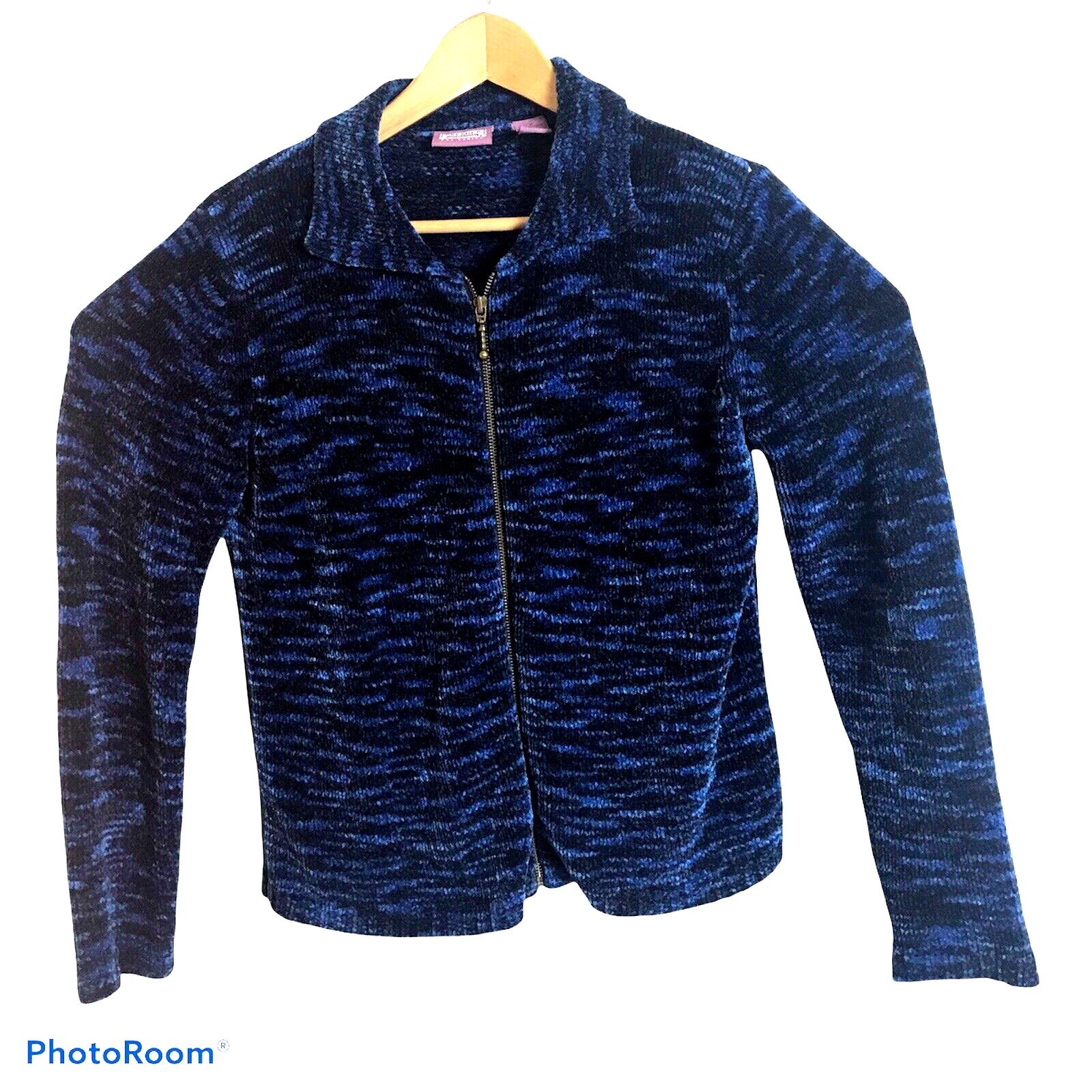 Premier Internation Jacket Womens Medium Velour Full Zip Sweater Blue Casual