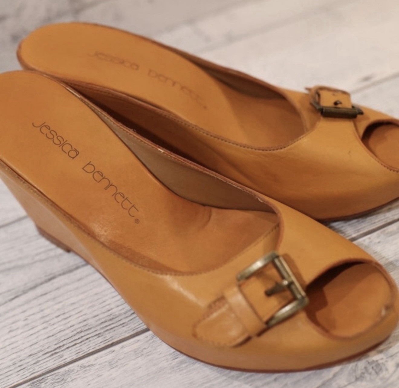 Jessica Bennett Leather Peep Toe Wedge Shoes 6.5 M
