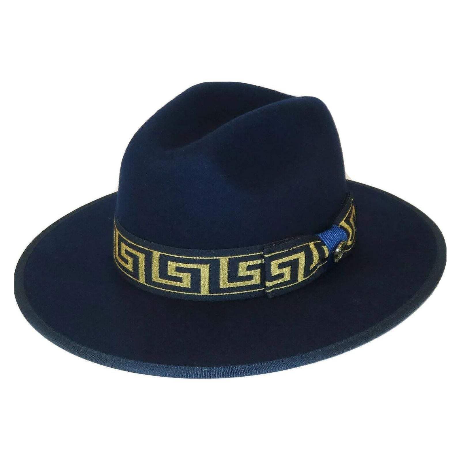 Men Bruno Capelo Hat Australian Wool Pinch Front Fedora Wesley WE974 Navy Gold