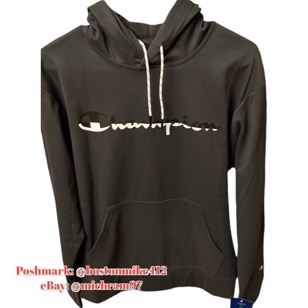 Champion Mens Game Day Logo Hoodie Fleece Sweatshirt CHARCOAL GRAY w Black White
