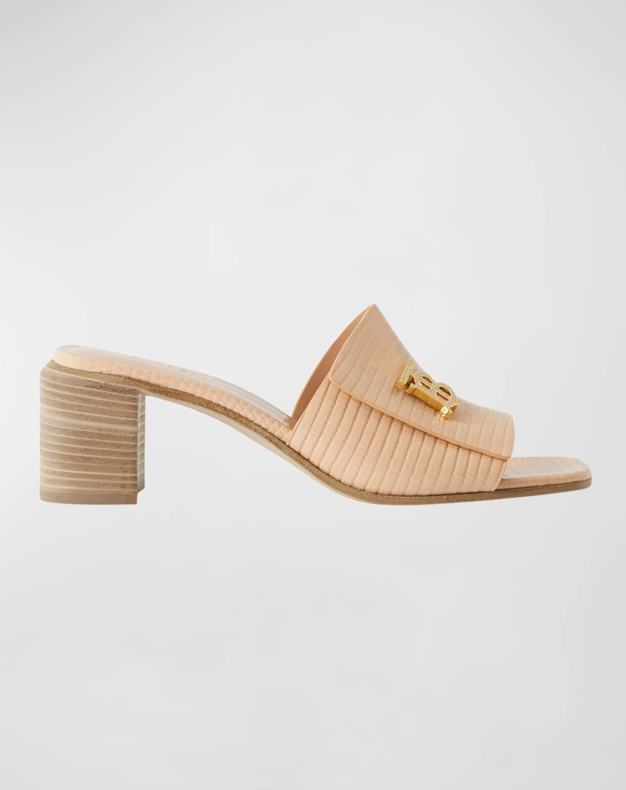Burberry Winnie 55 Embossed Leather Heeled Sandals, Pale Nude – Retail $890