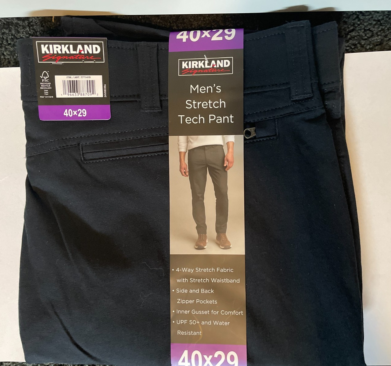 Kirkland Signature Men’s Stretch Tech Pants Black Brown Grey 38 40 in 29, 30, 32
