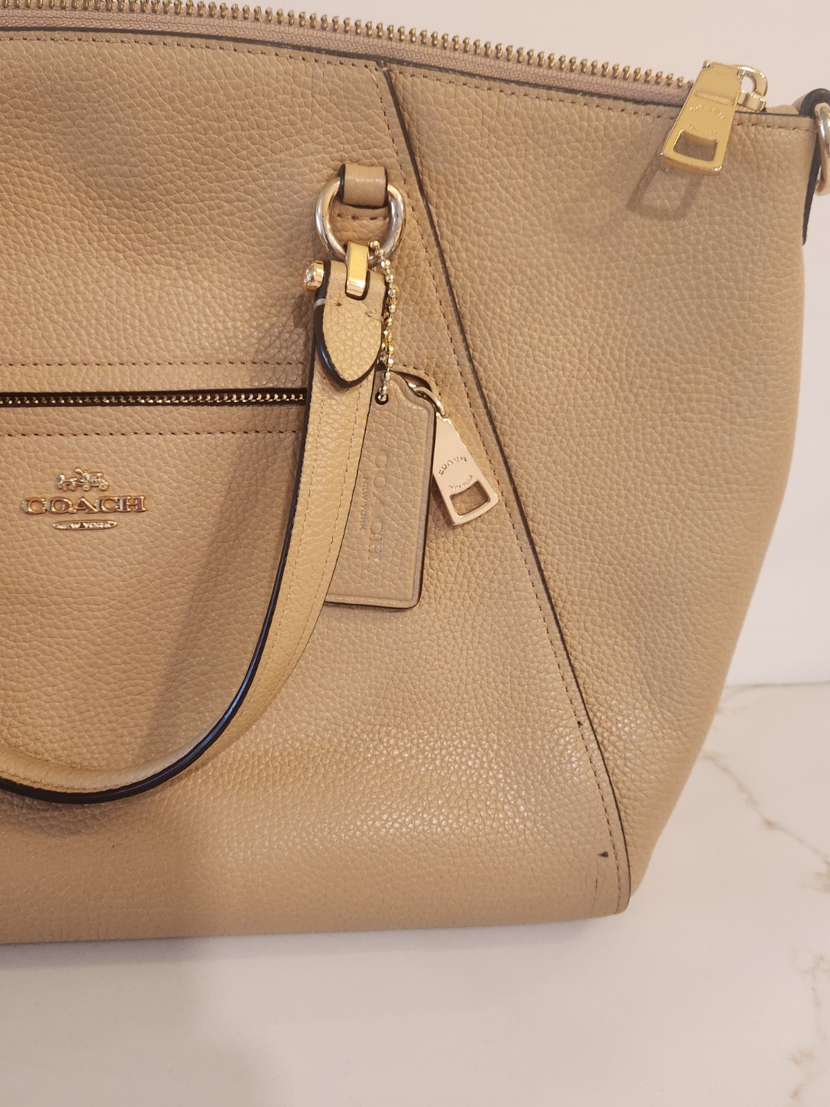 Coach Prairie Pebbled Leather Satchel Crossbody Women’s Handbag – Camel/Tan