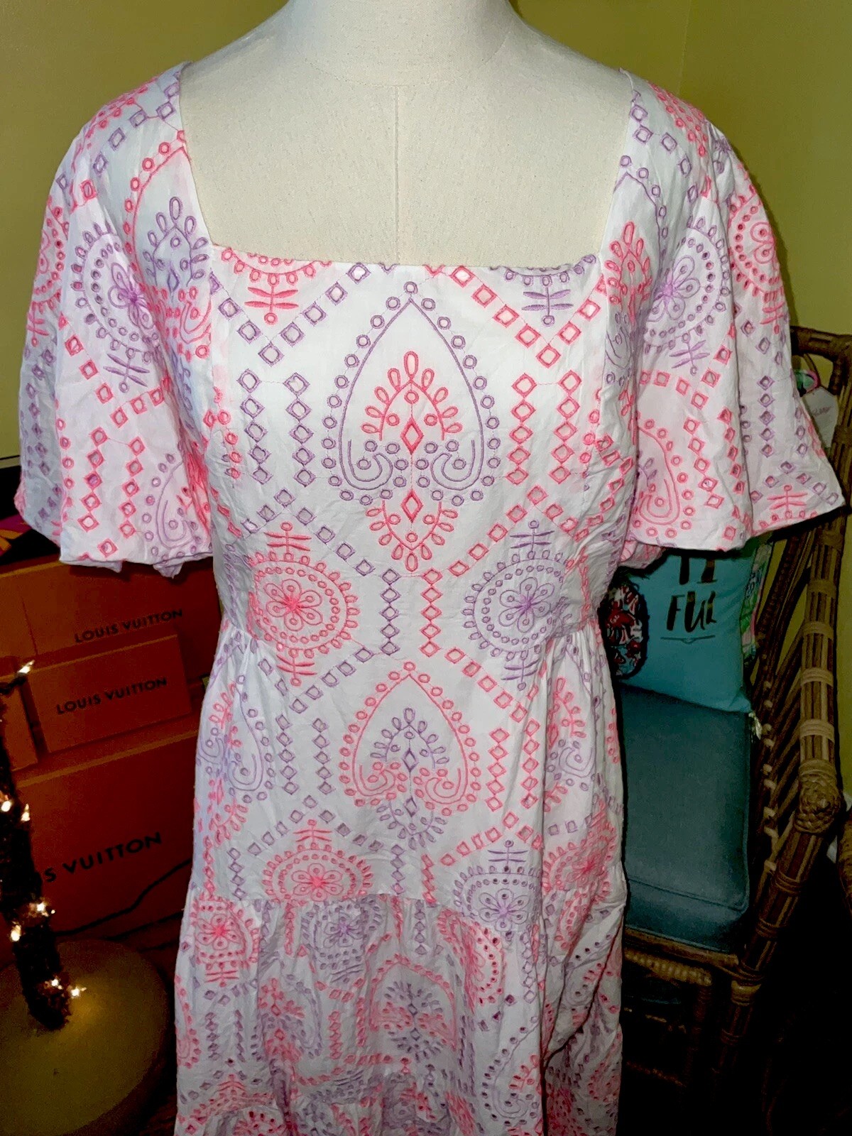 Lilly Pulitzer NWT Katalina Midi Eyelet Dress Sunset Dreamer Eyelet $348 Size 14