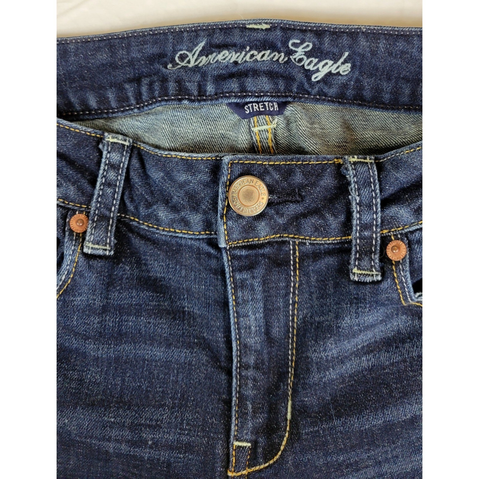 American Eagle Skinny Kick Jeans Womens 12 Reg Dark Wash Sequin Pocket Stretch