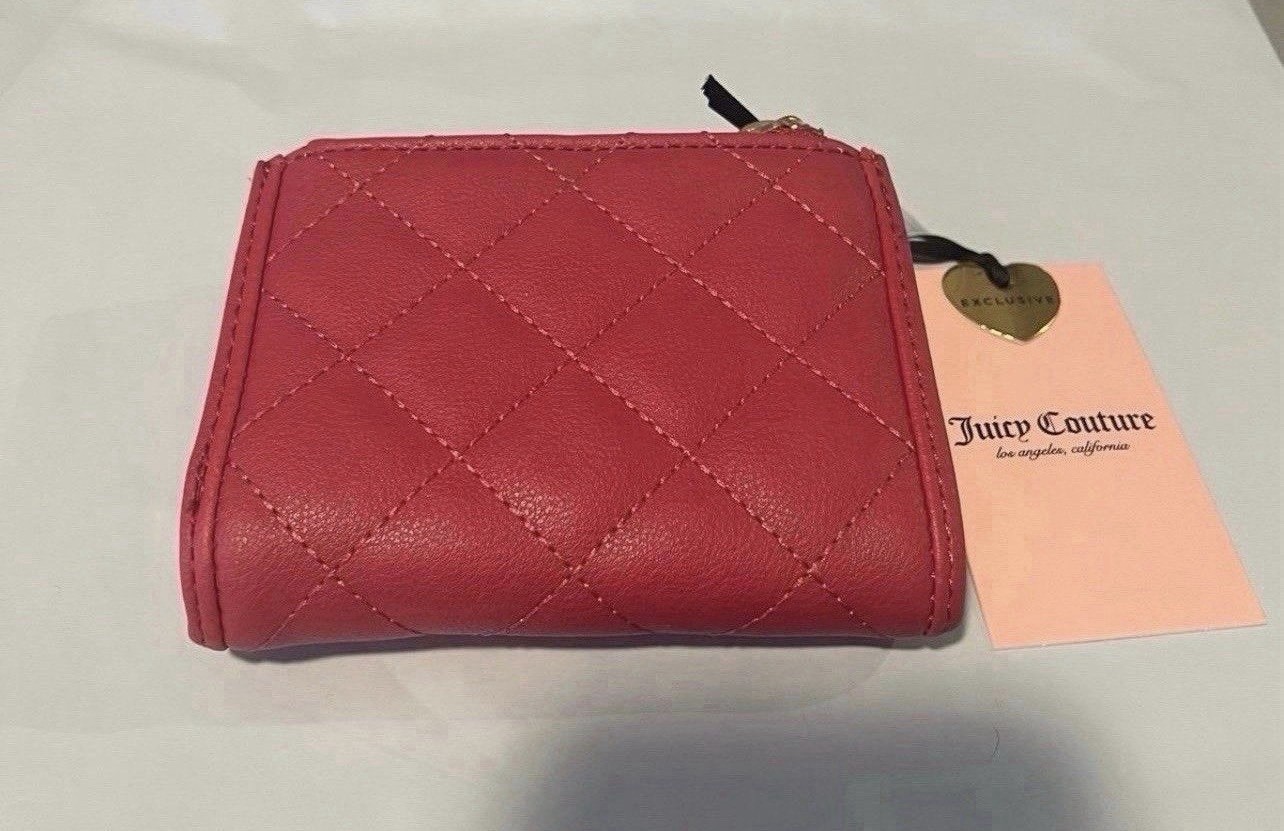 Juicy Couture Pink Quilted Studded Logo Folding Wallet, Credit Card