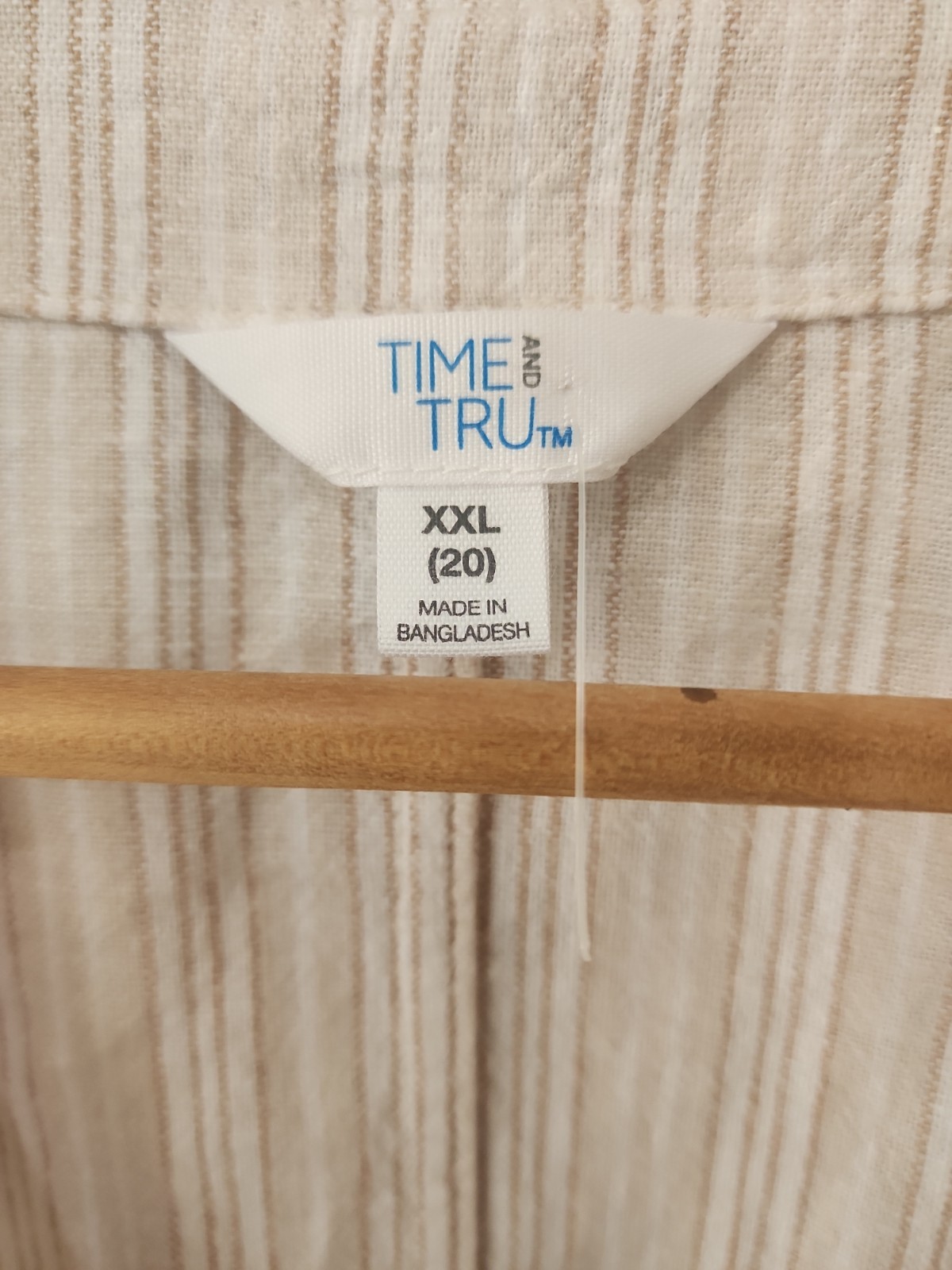 Time and Tru Blouse Womens XXL Linen Blend Button Tie Front Striped Beige
